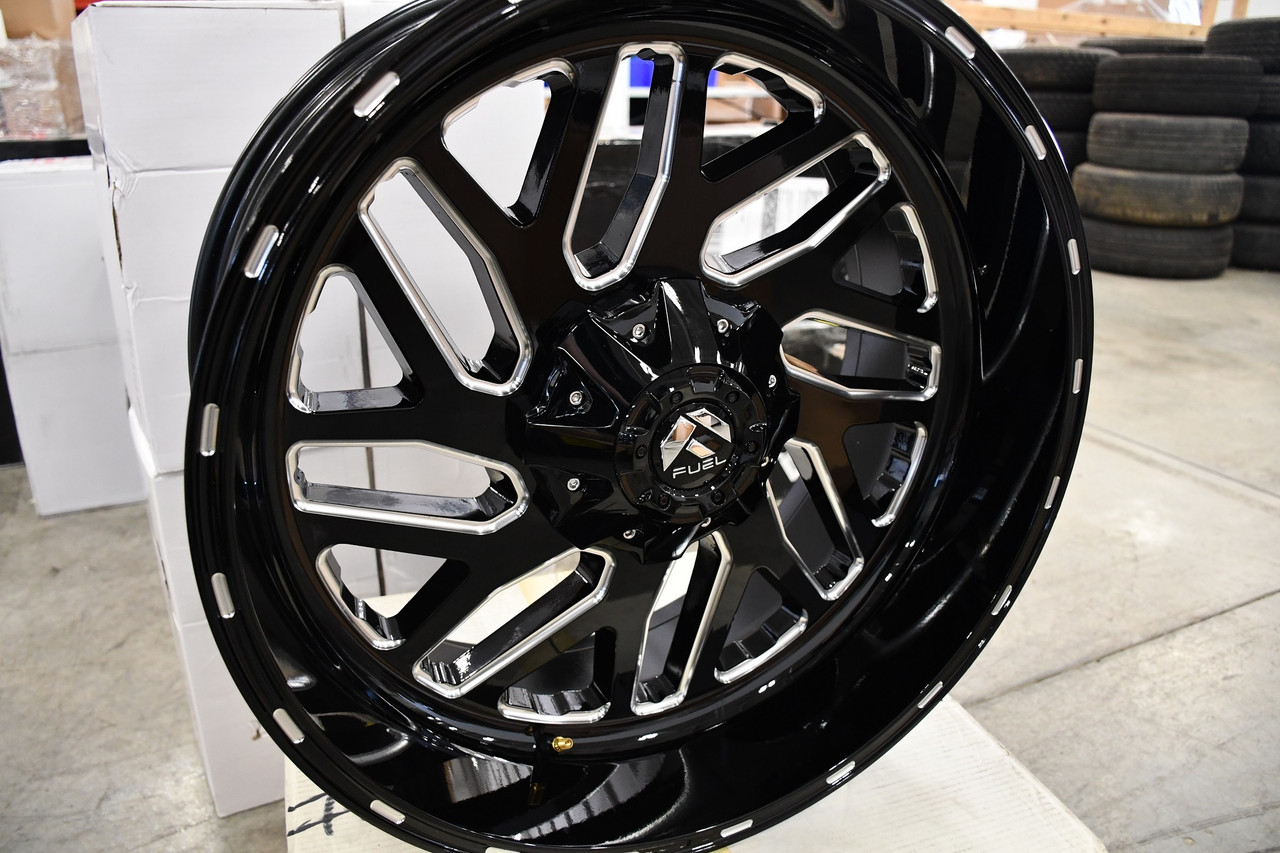 Set 4 Fuel D581 Triton 26x12 8x180 Gloss Black Milled Wheels 26" -44mm Rims