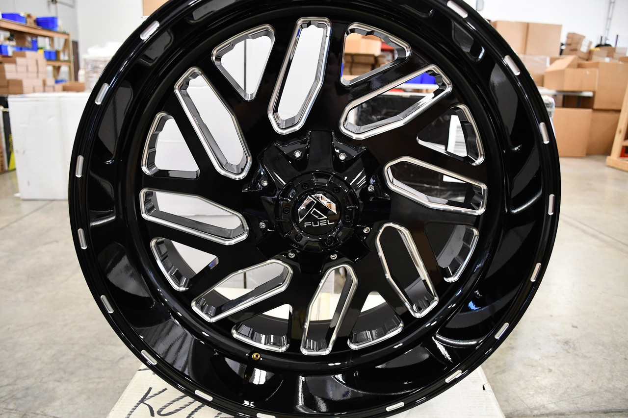 Set 4 Fuel D581 Triton 26x12 8x180 Gloss Black Milled Wheels 26" -44mm Rims