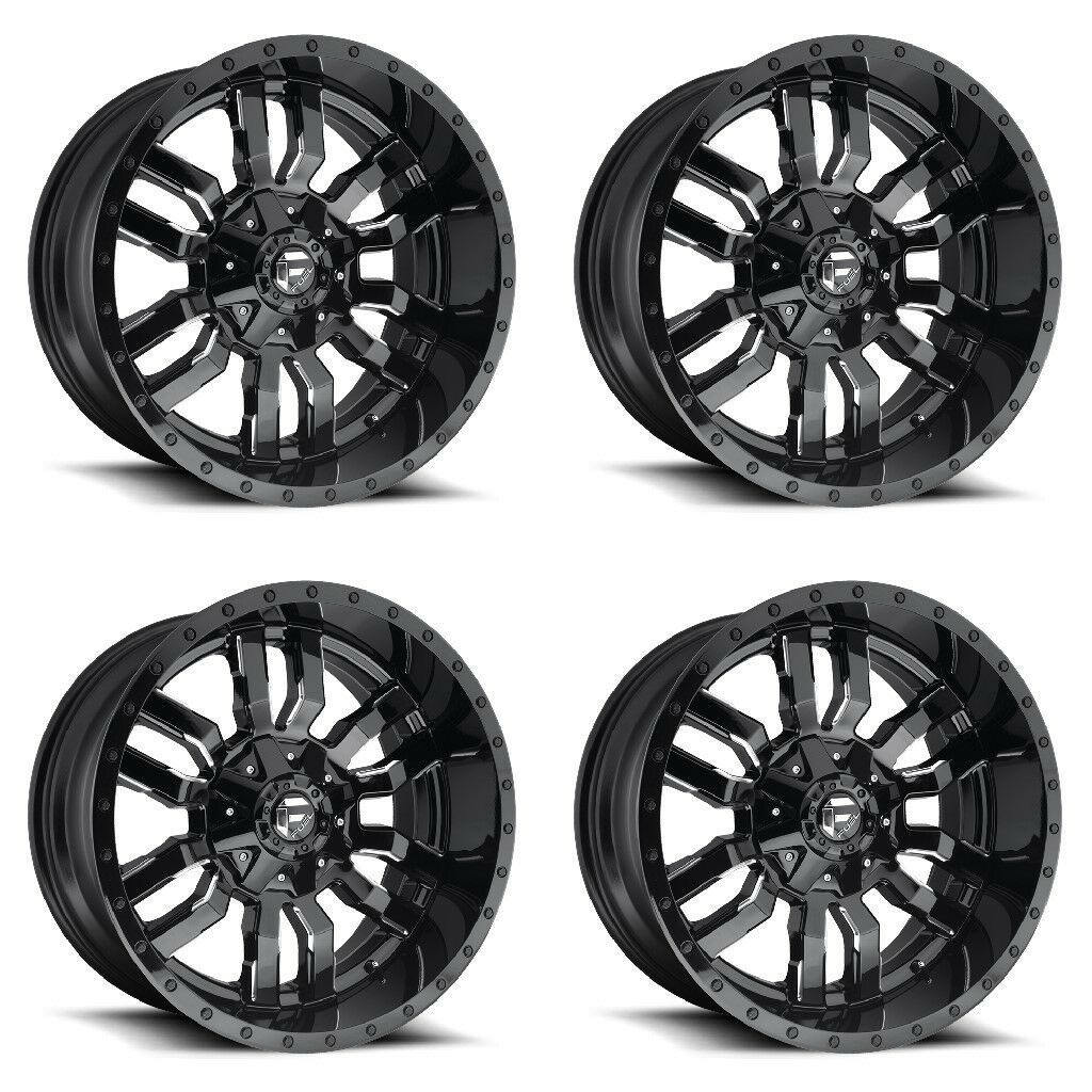 Set 4 18" Fuel D595 Sledge 18x9 8x170 Gloss Black Milled Wheels 1mm Truck Rims