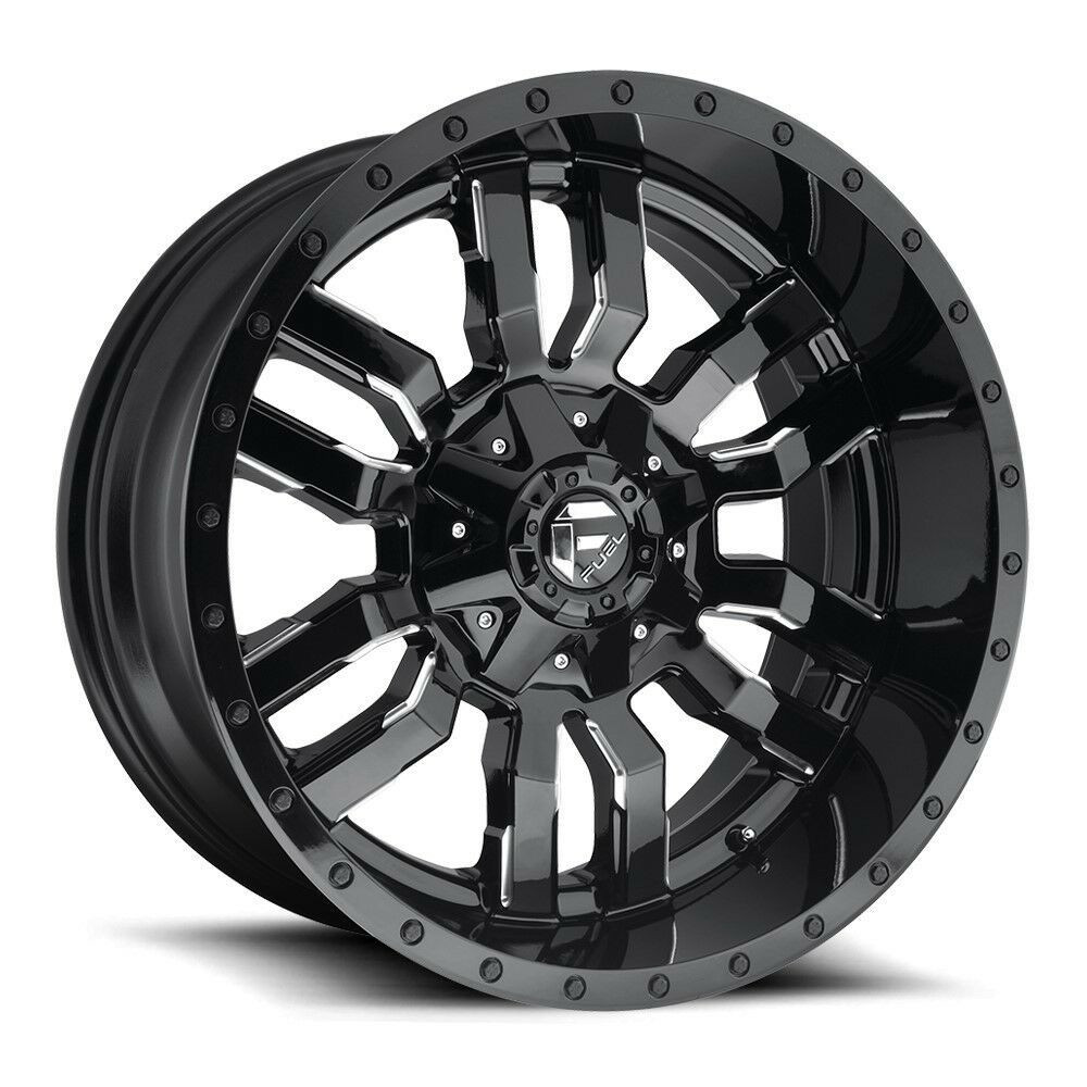 Set 4 18" Fuel D595 Sledge 18x9 8x170 Gloss Black Milled Wheels 1mm Truck Rims