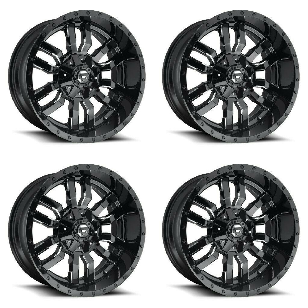 Set 4 Fuel D595 Sledge 20x9 8x6.5 Gloss Black Milled Wheels 20" 1mm Rims