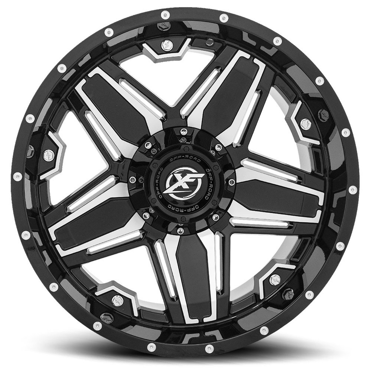 20" XF Off-Road XF-223 Gloss Black & Machined Wheel 20x10 5x5/5X5.5 -12mm Rim