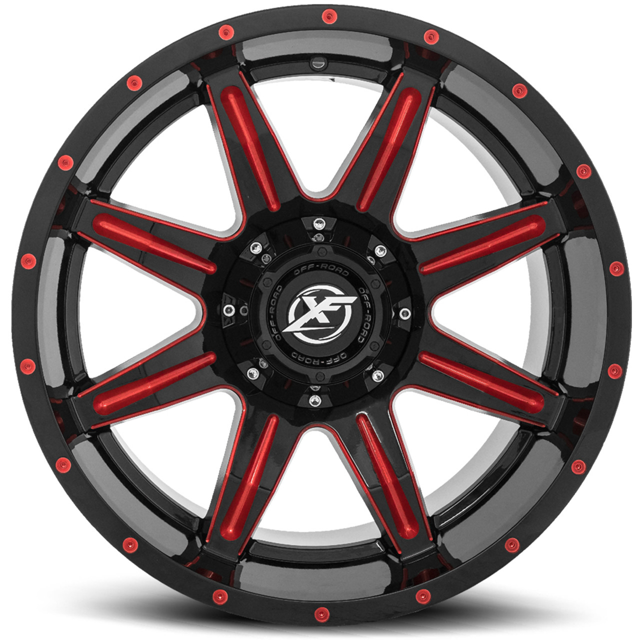 20" XF Off-Road XF-215 Gloss Black Red Milled Wheel 20x10 5x5.5 5x150 -24mm Rim