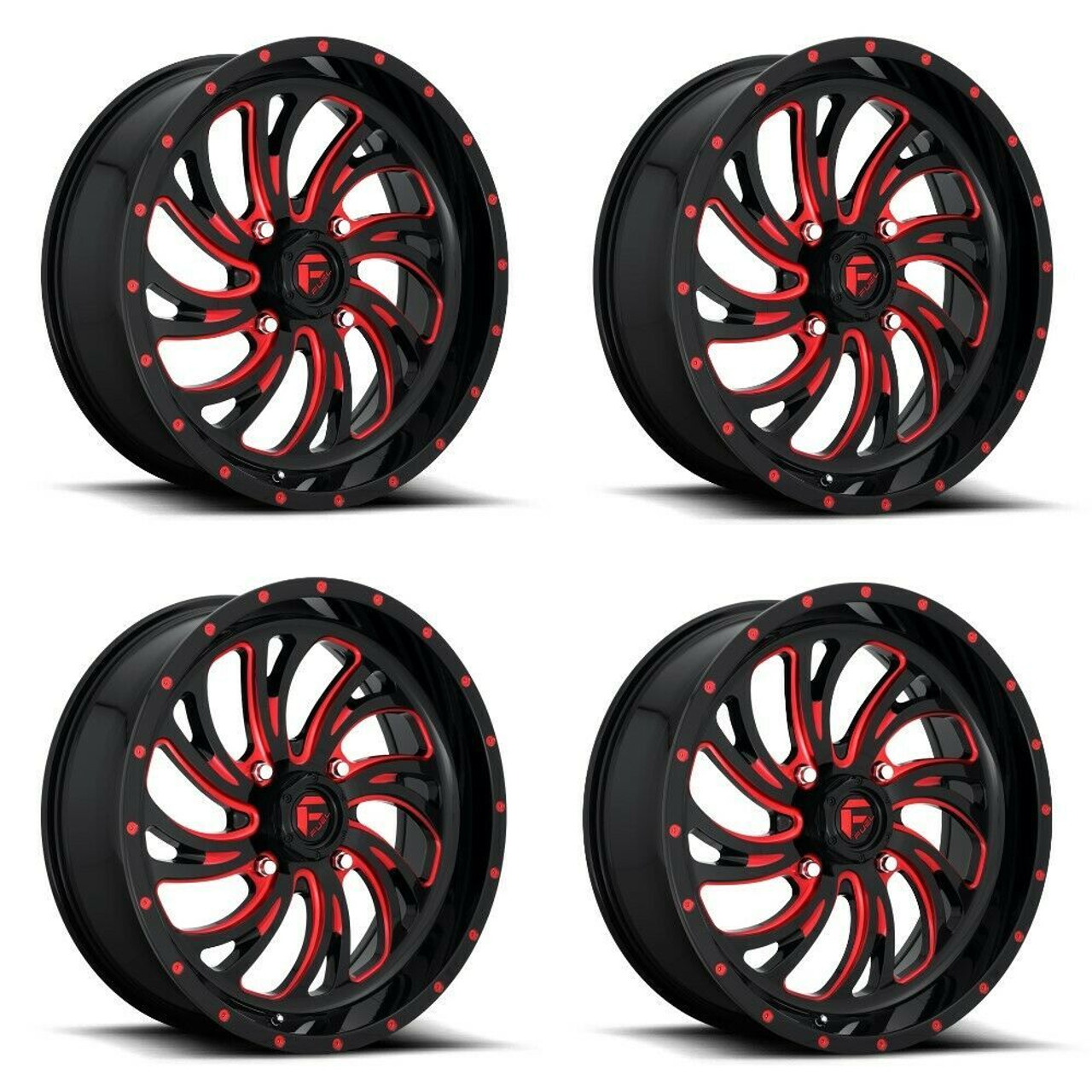 Set 4 Fuel UTV D642 Kompressor 20x7 4x137 Black Red Tinted Clear Wheels 20" 13mm