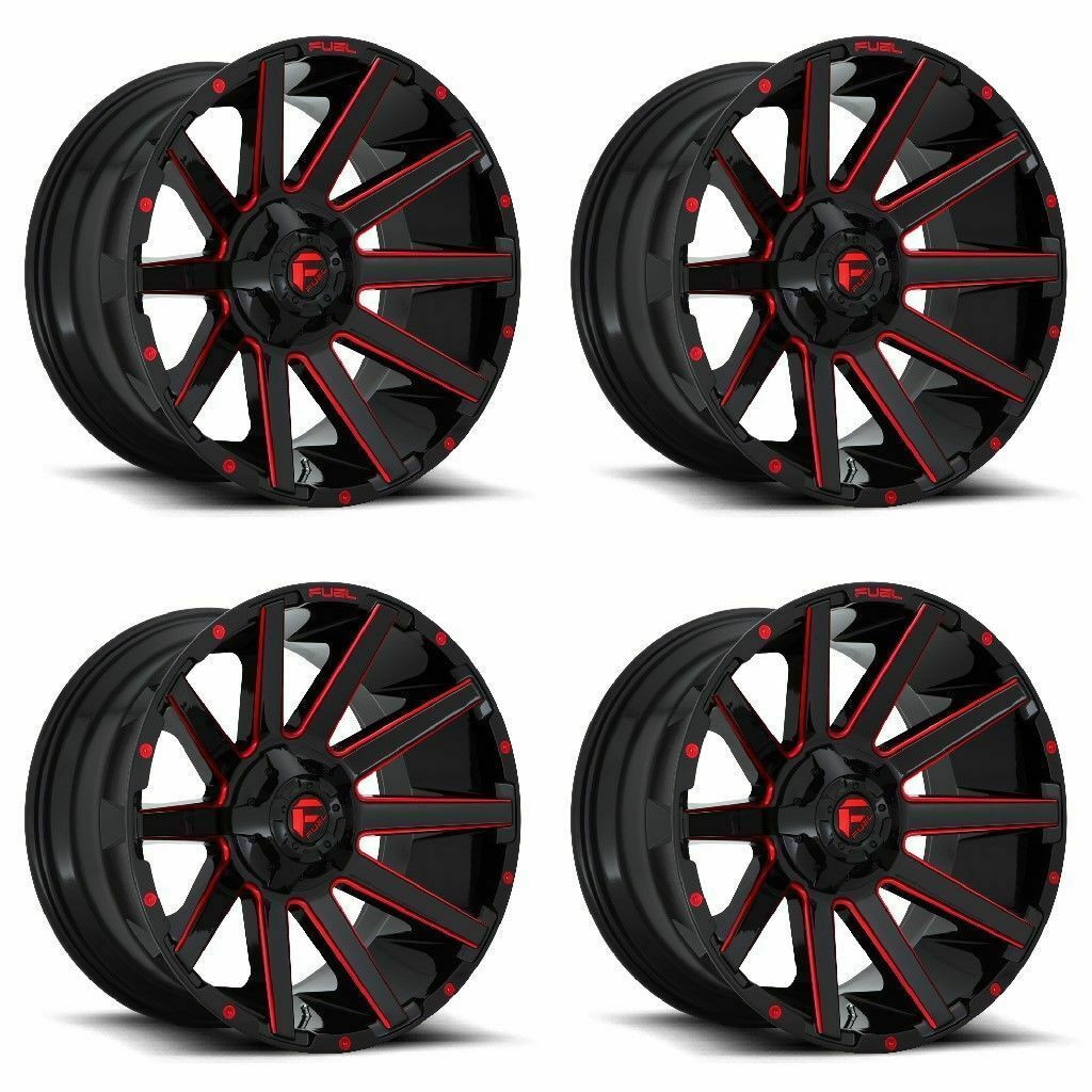 Set 4 20" Fuel D643 Contra 20x10 6x135 6x5.5 -19mm Wheels Black Red Clear Rims