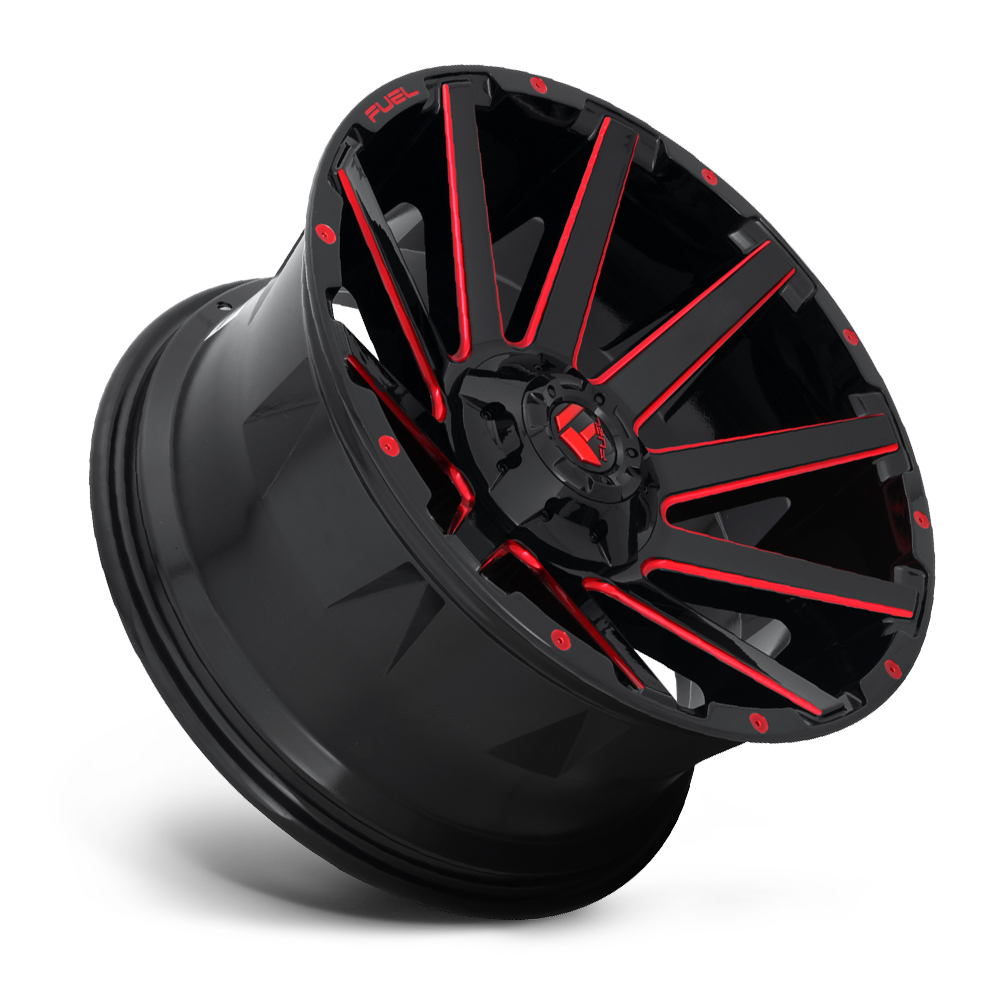 Set 4 20" Fuel D643 Contra 20x9 6x135 6x5.5 2mm Black Red Tinted Clear Wheels