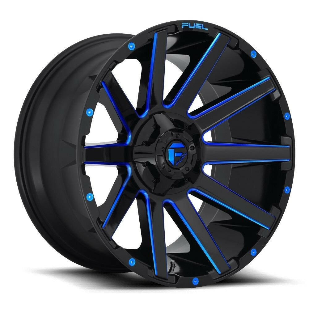 Set 4 20" Fuel D644 Contra 20x9 6x135 6x5.5 20mm Black Blue Tinted Clear Wheels