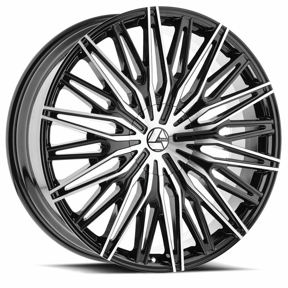 Set 4 24" Azara AZA-522 Gloss Black & Machined Wheels 24x9 5x115 5x120 18mm Rims