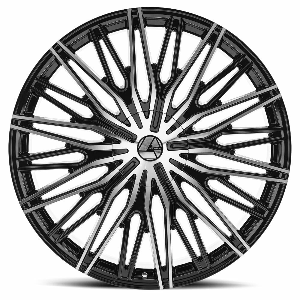 Set 4 24" Azara AZA-522 Gloss Black & Machined Wheels 24x9 5x115 5x120 18mm Rims