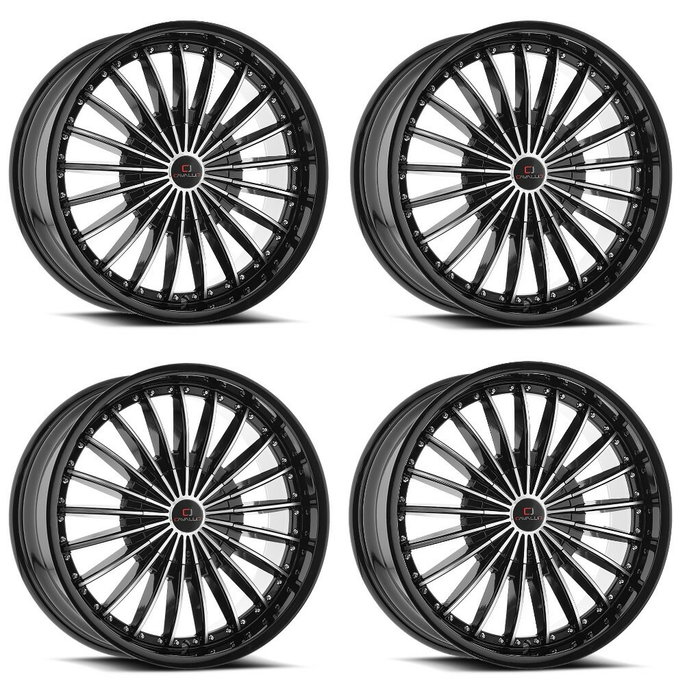 Set 4 20" Cavallo CLV-32 Gloss Black & Machined Wheels 20x8.5 5x112 5x4.5 35mm