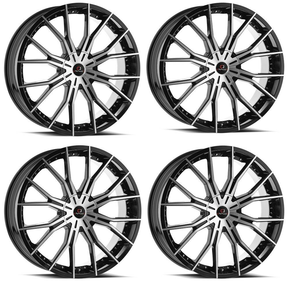 Set 4 24" Cavallo CLV-36 Gloss Black & Machined Wheels 24x9 5x115 5x120 34mm