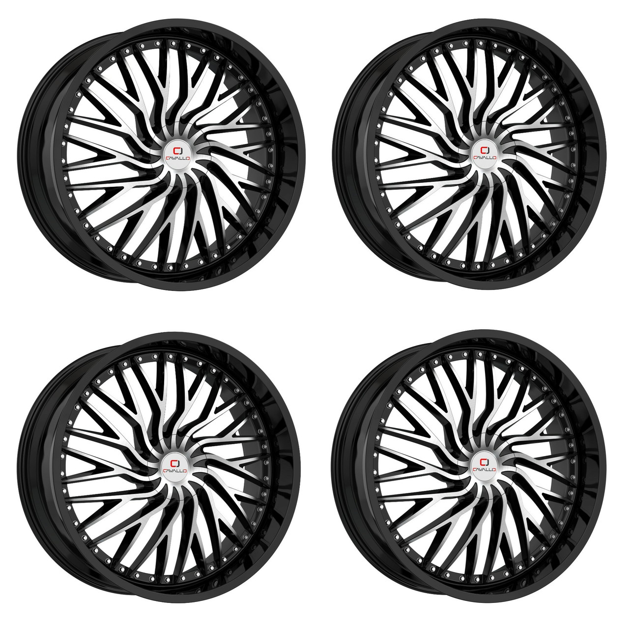 Set 4 20" Cavallo CLV-43 Gloss Black & Machined Wheels 20x8.5 5x112 5x4.5 35mm
