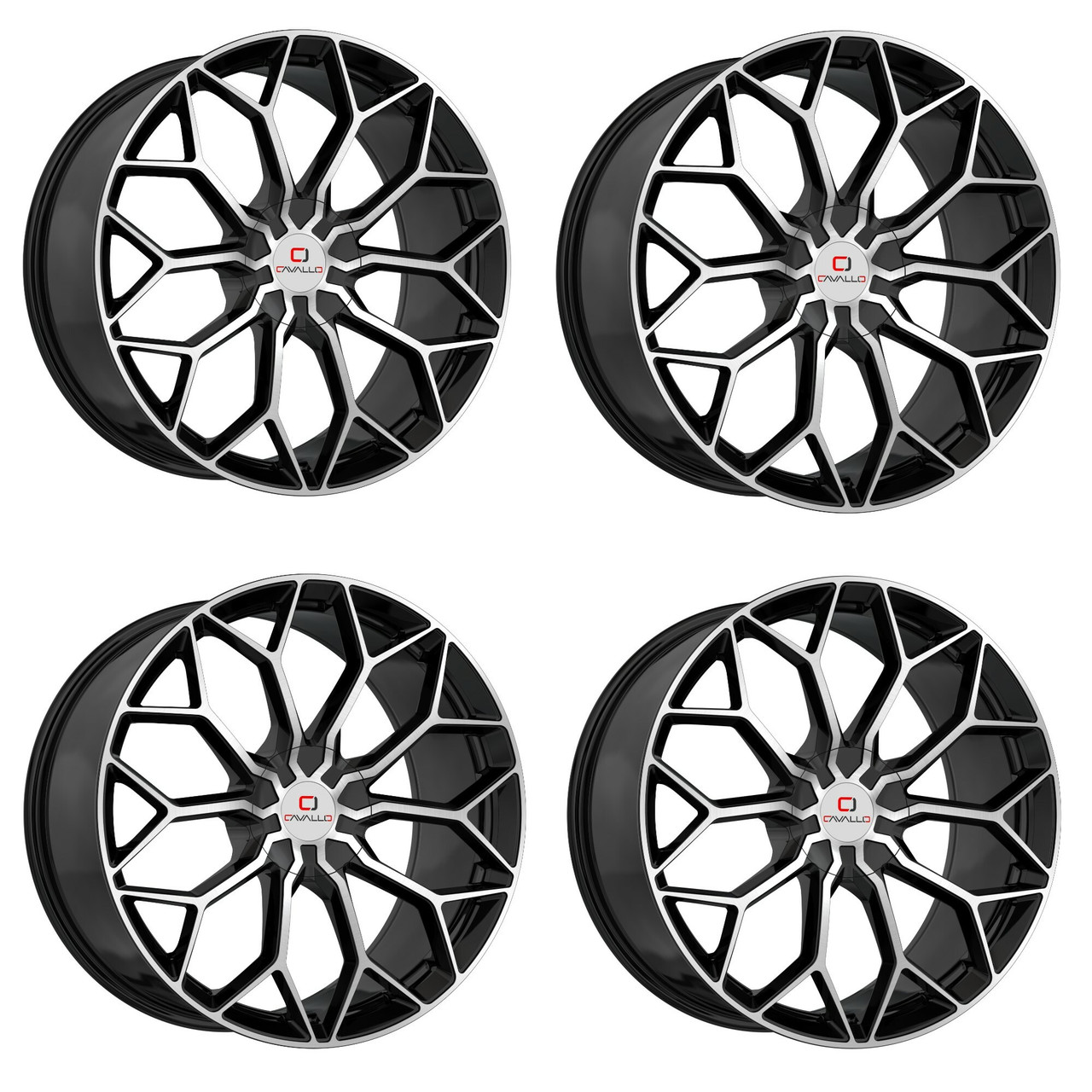 Set 4 22" Cavallo CLV-44 Gloss Black Machined Wheels 22x9.5 6x135 6x5.5 25mm