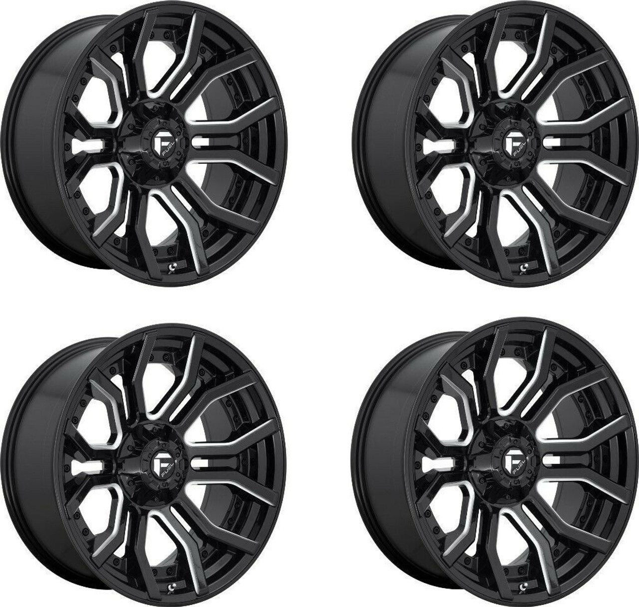 Set 4 Fuel D711 Rage 20x9 5x5 5x5.5 Gloss Black Milled Wheels 20" 1mm Rims