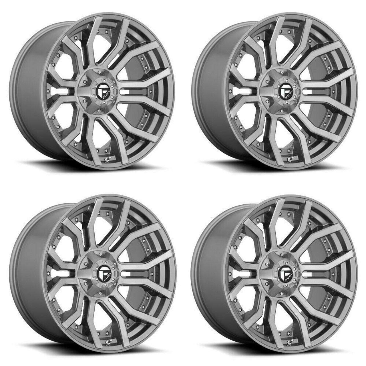 Set 4 Fuel  D713 Rage Platinum 20x9 5x5 5x5.5 Brushed Gun Metal Wheels 20" 1