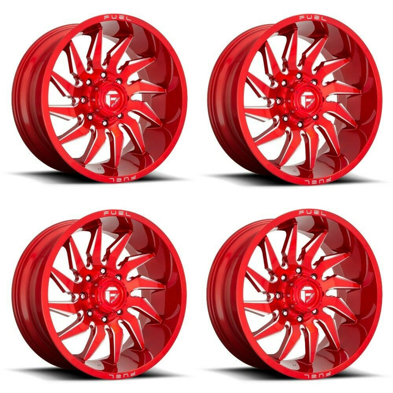 Set 4 20" Fuel D745 Saber 20x10 Candy Red Milled 6x135 Truck Wheels -18mm Rims