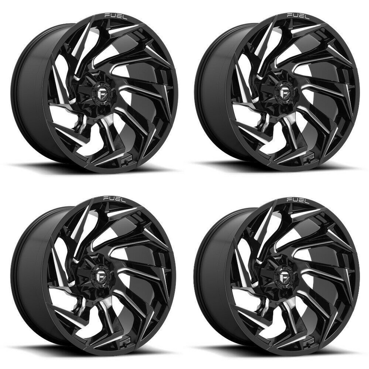 Set 4 Fuel UTV D753 Reaction 18x7 4x156 Gloss Black Milled Wheels 18" 13mm Rims