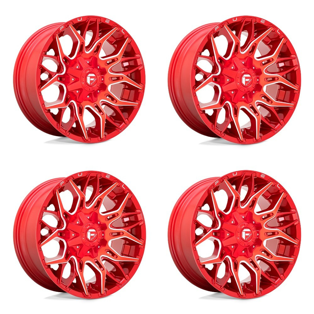 Set 4 Fuel D771 Twitch 20x10 8x180 Candy Red Milled Wheels 20" -18mm Rims