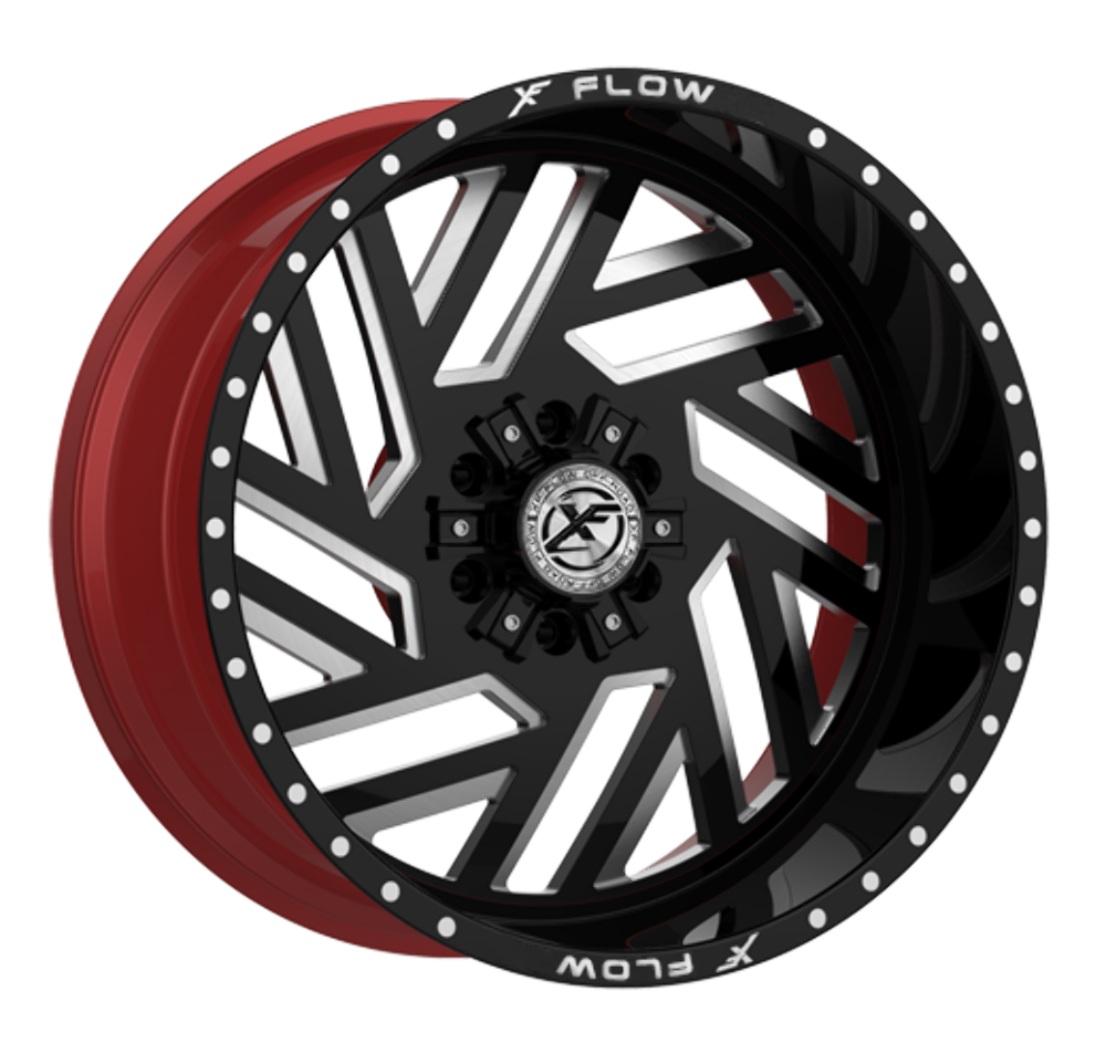 22" XFX Flow XFX-304 Gloss Black Milled Red Inner Wheel 22x12 5x5/5x5.5 -44mm