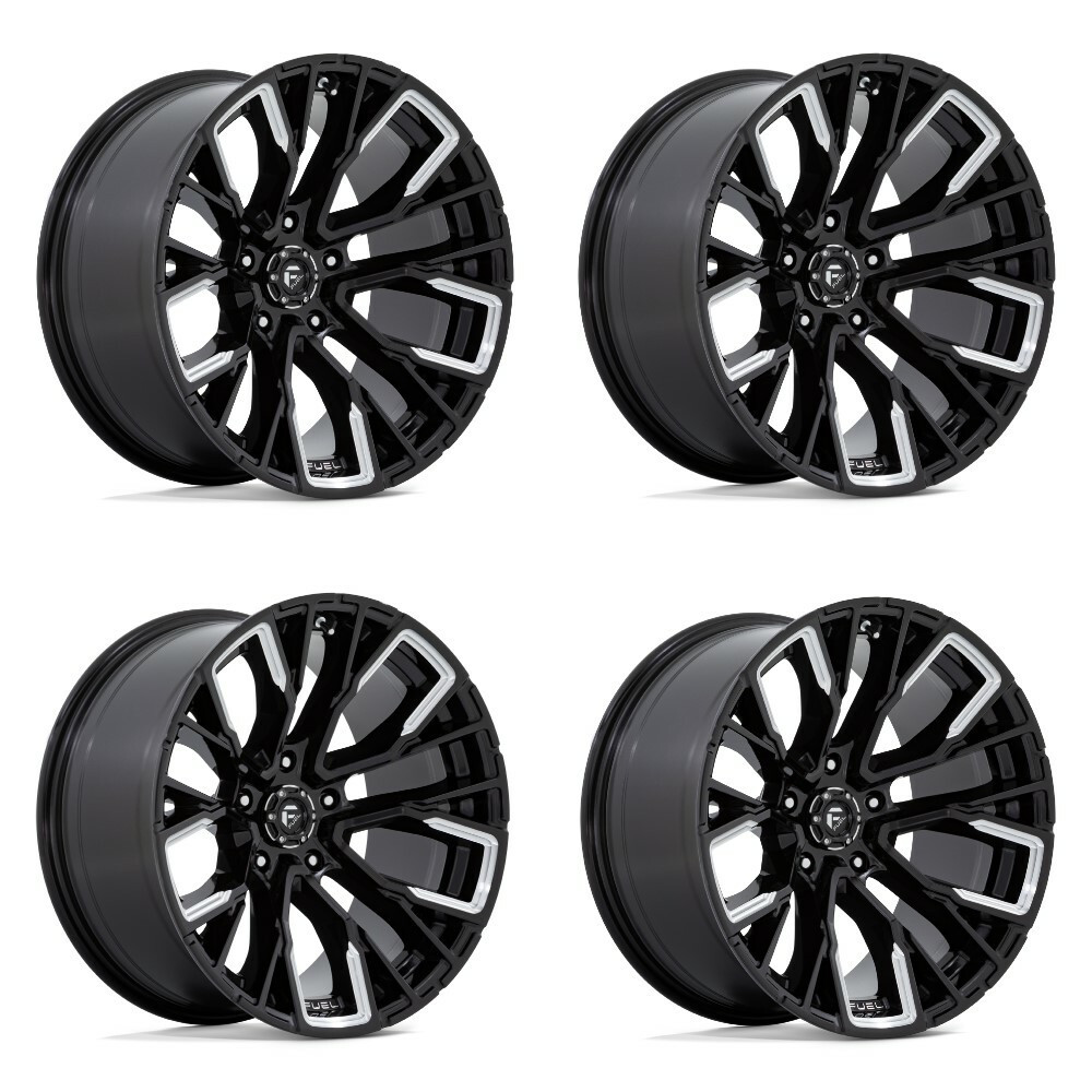 Set 4 Fuel D849 Rebar 20x10 5x5 Gloss Black Milled Wheels 20" -18mm Rims