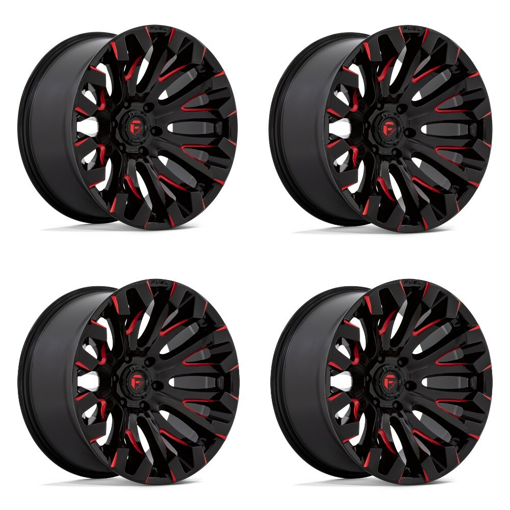Set 4 Fuel D829 Quake 20x9 6x135 Gloss Black Milled Red Tint Wheels 20" 1mm