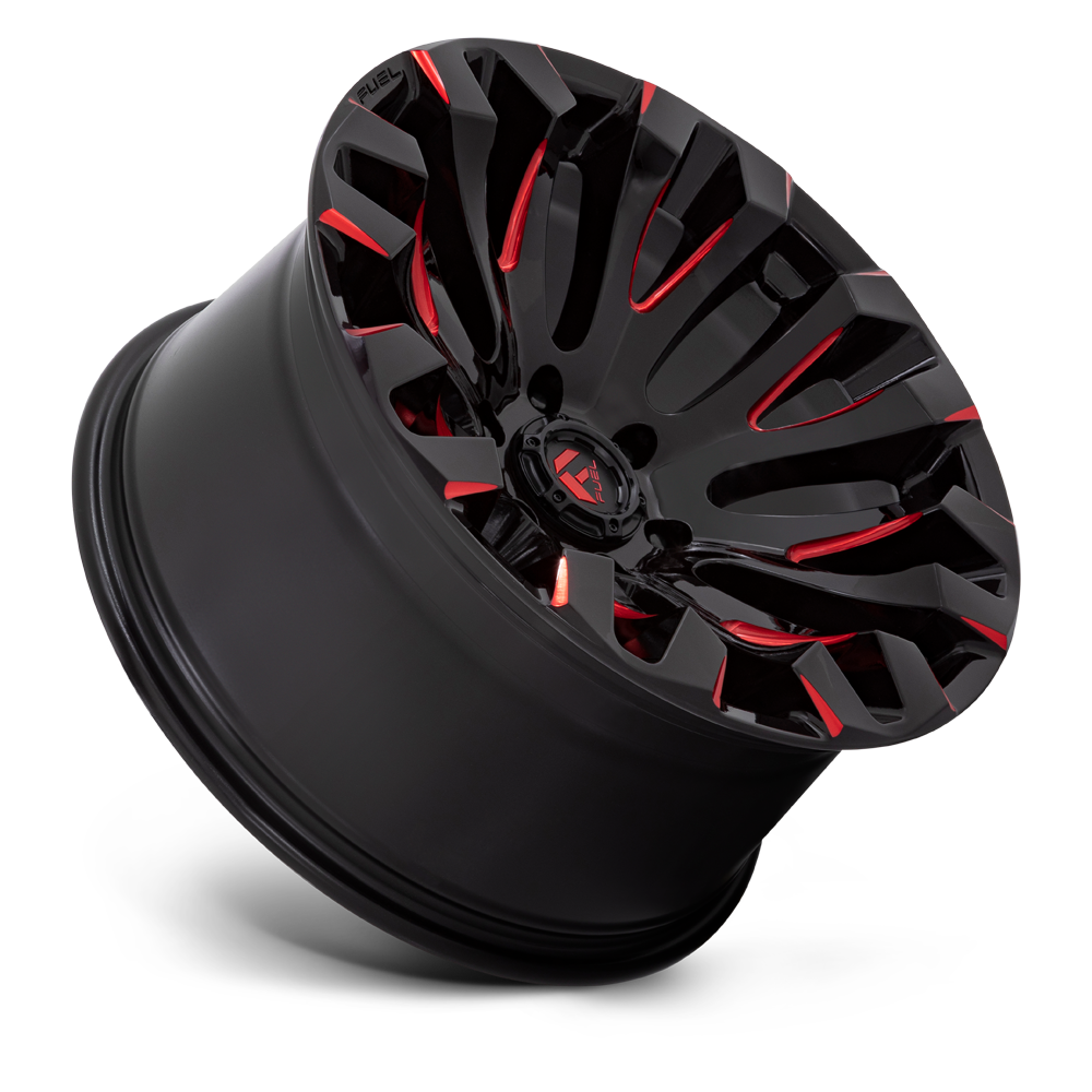 Set 4 Fuel D829 Quake 20x9 6x135 Gloss Black Milled Red Tint Wheels 20" 1mm