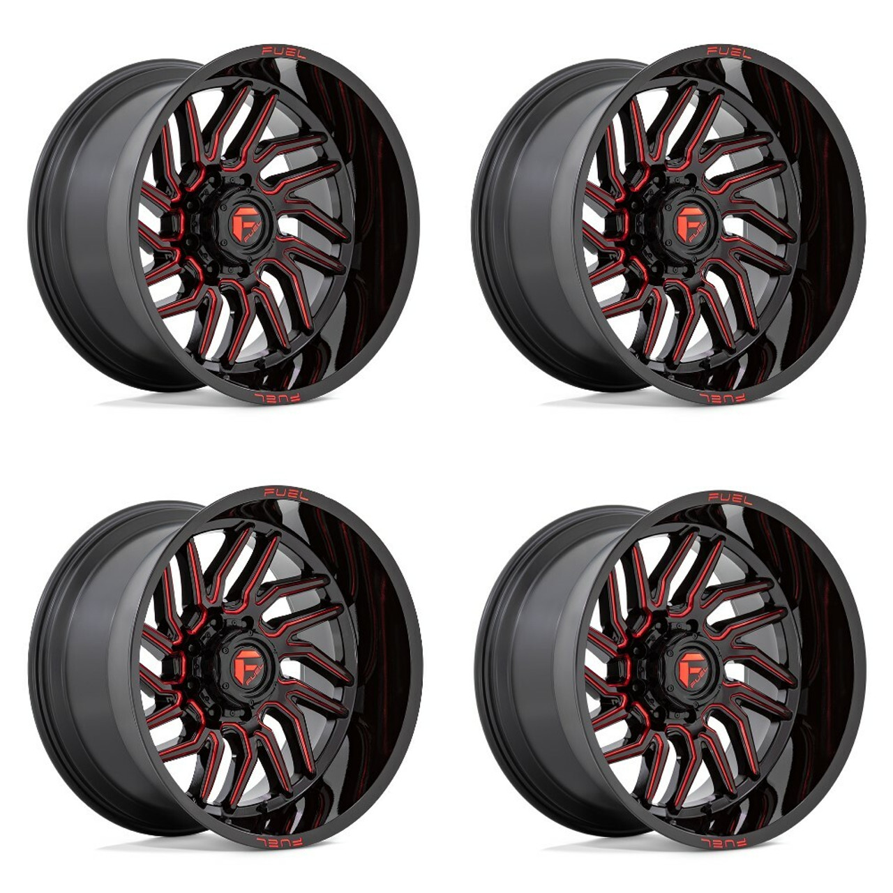 Set 4 20" Fuel D808 Hurricane 20x9 6x135 1mm Black Milled Red Tint Wheels