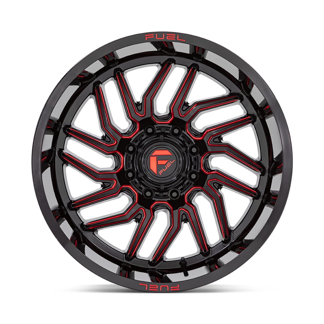 Set 4 20" Fuel D808 Hurricane 20x9 6x135 1mm Black Milled Red Tint Wheels
