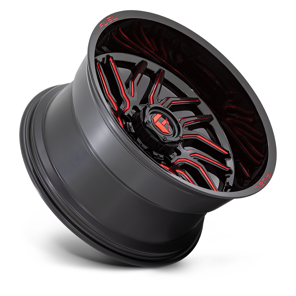 Set 4 20"Fuel D808 Hurricane 20x9 6x5.5 20mm Black Milled Red Tint Truck Wheels