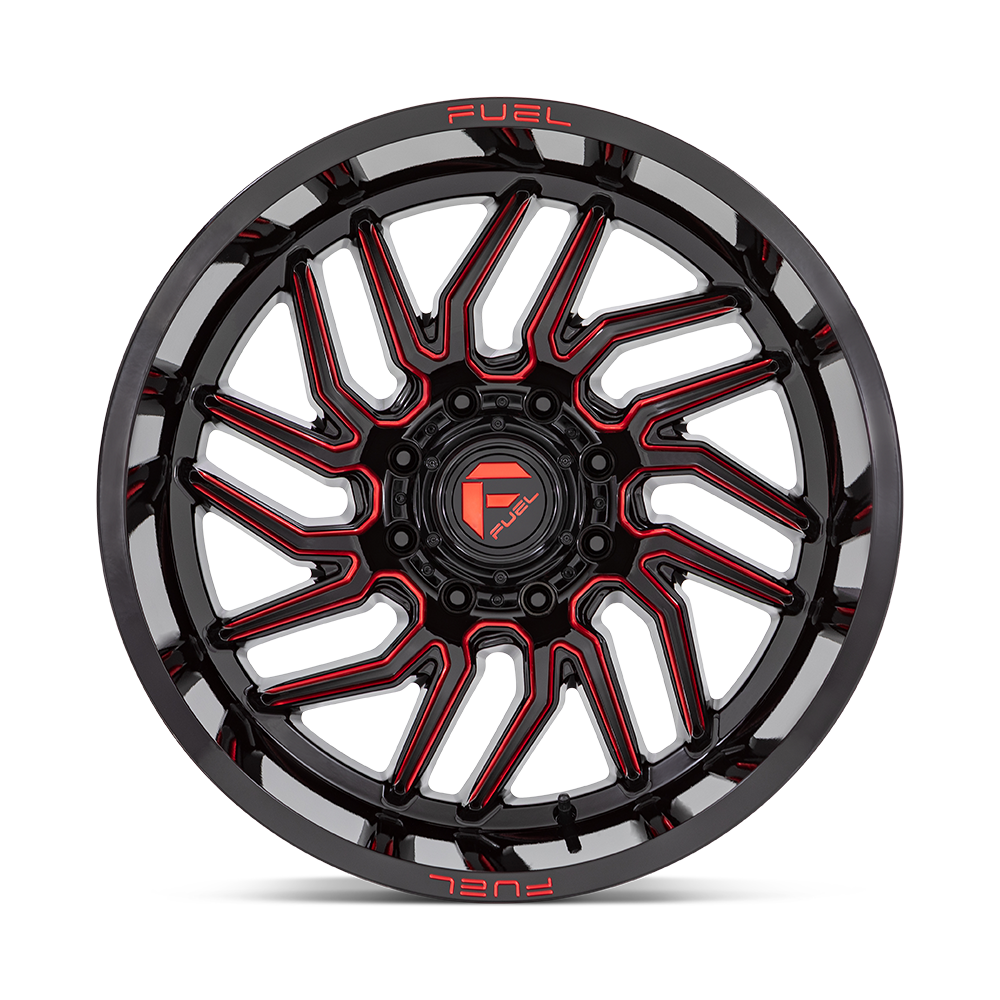 20" Fuel D808 Hurricane 20x10 8x180 -18mm Wheel Gloss Black Milled Red Tint Rim