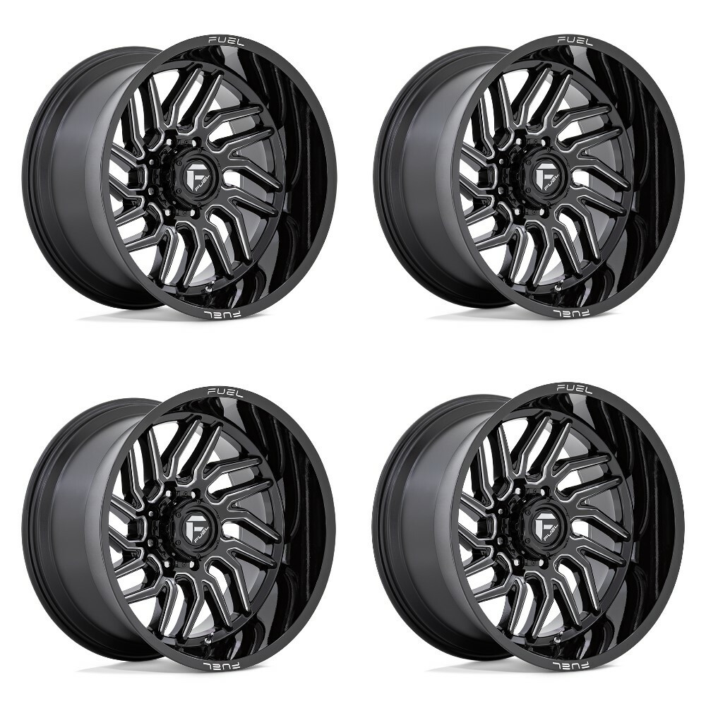 Set 4 20" Fuel D807 Hurricane 20x10 6x135 -18mm Gloss Black Milled Lifted Wheels