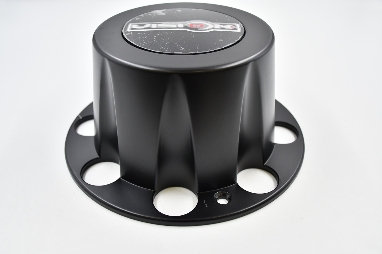 Vision Wheels Matte Black w/ Gloss Black, Red, Chrome Inset Wheel Center Cap Hub Cap C81DMB-2R 9.75" 8 Lug Heavy Hauler