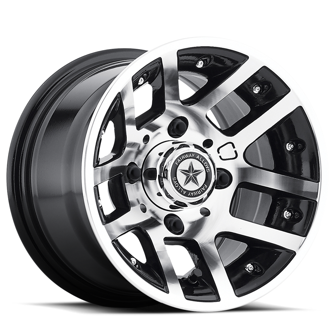 Set 4 Fairway Alloys FA121 Illusion 10x7 4x4.0 Machined Black Wheels 10" -25mm