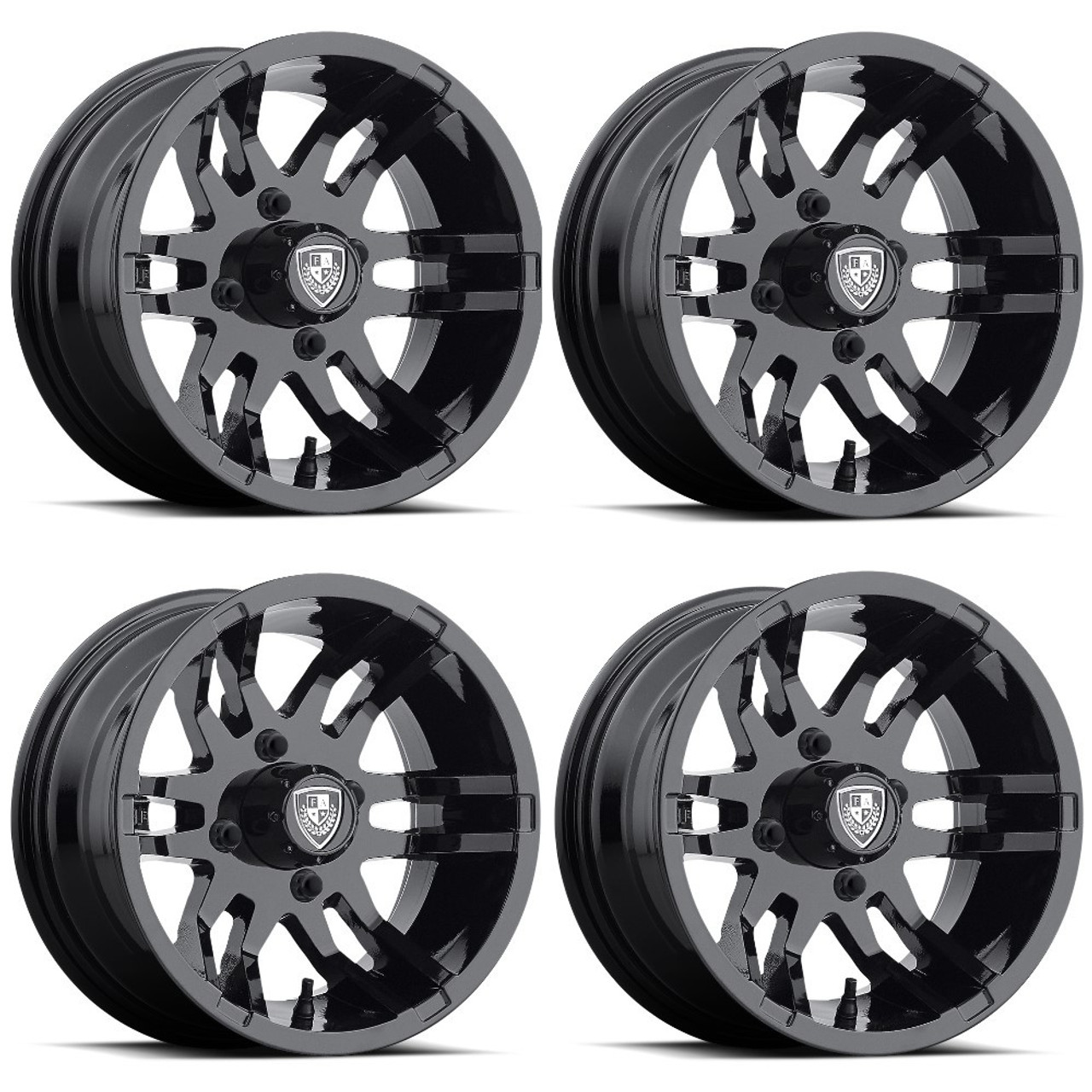 Set 4 Fairway Alloys FA140 Flex 14x6.5 4x4.0 Gloss Black Wheels 14" -20mm Rims