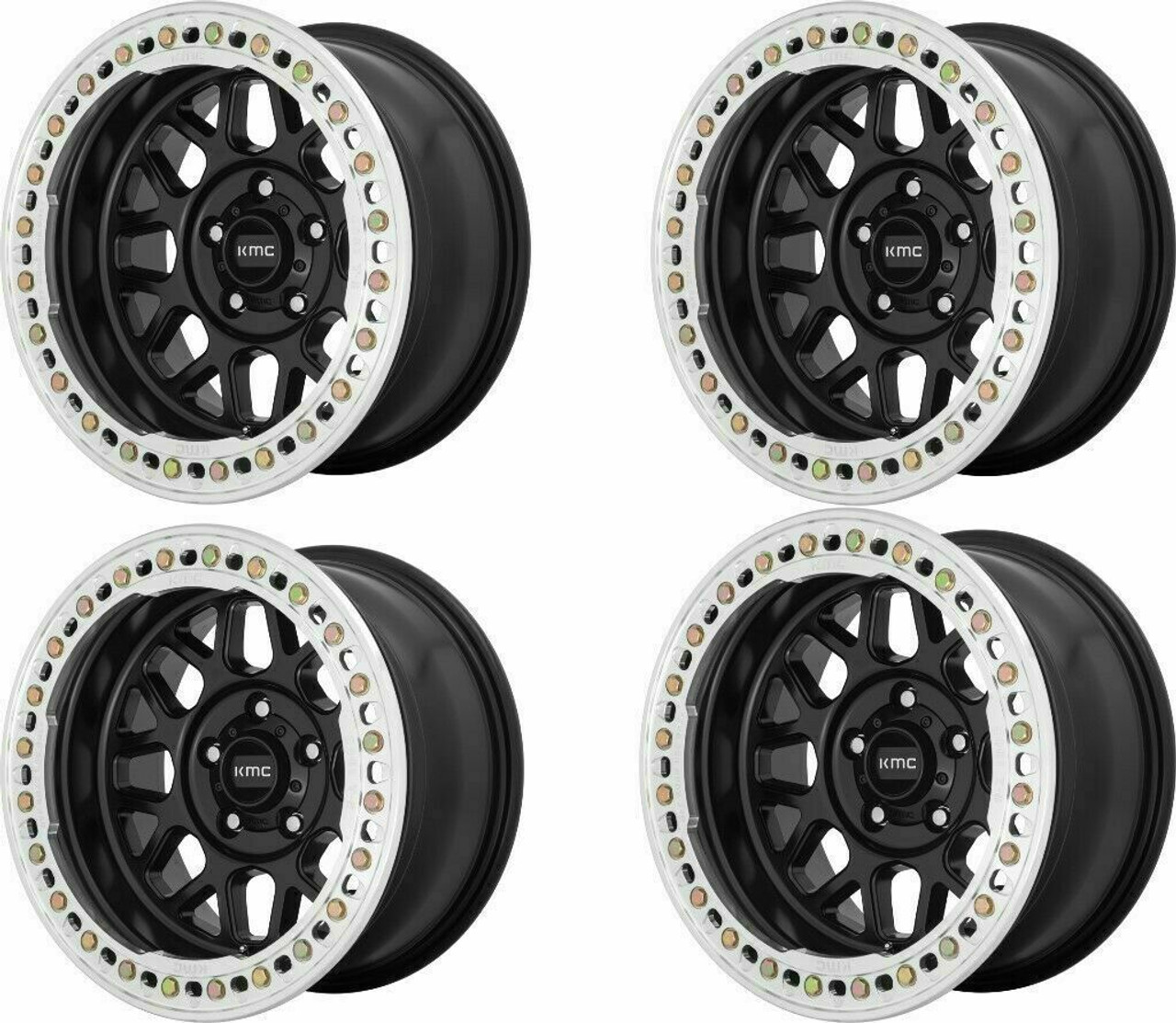 Set 4 KMC KM235 Grenade Crawl Beadlock 20x10 8x6.5 Satin Black Wheels 20" -48mm