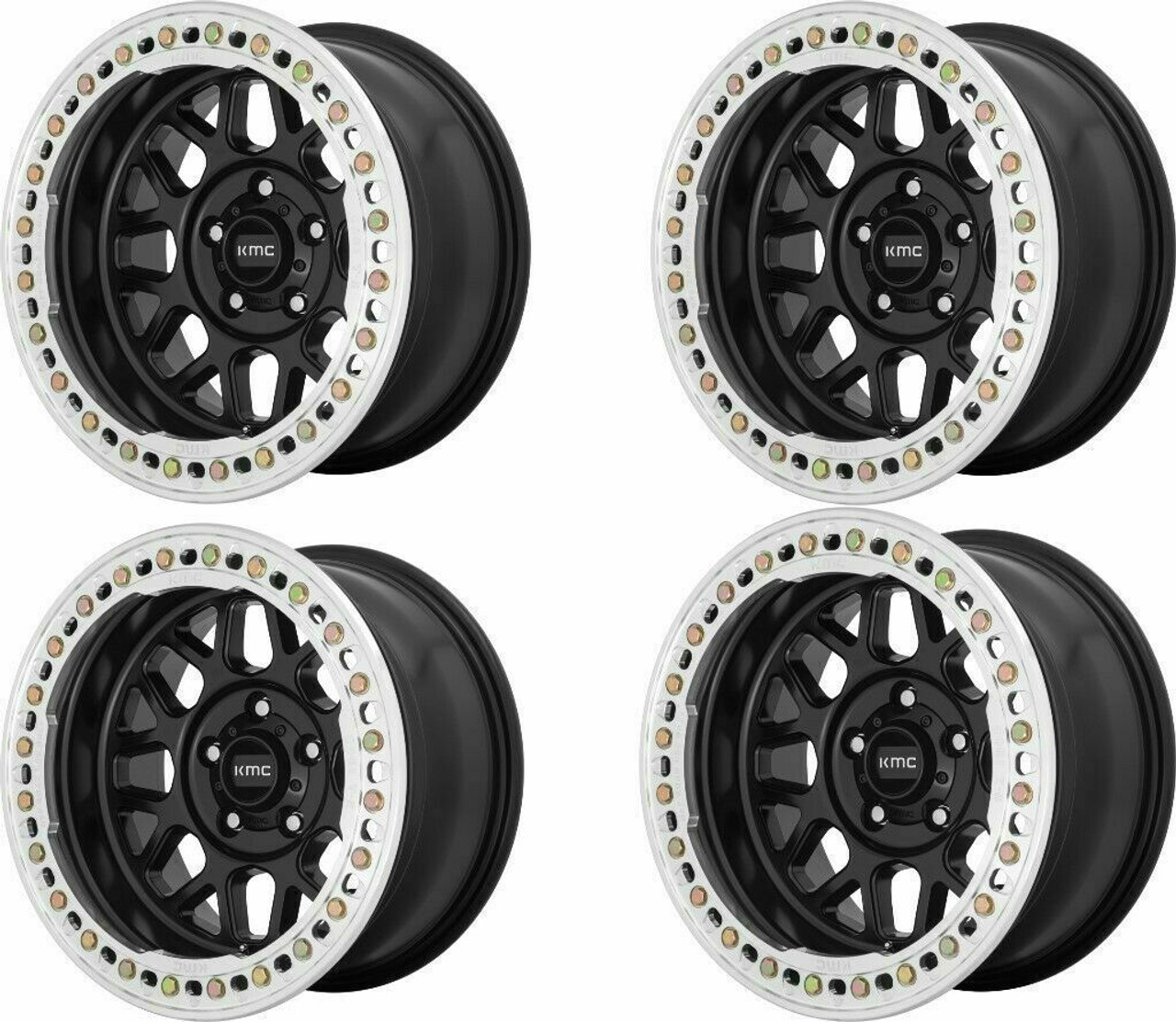 Set 4 KMC KM235 Grenade Crawl Beadlock 17x8.5 6x6.5 Satin Black Wheels 17" 0mm