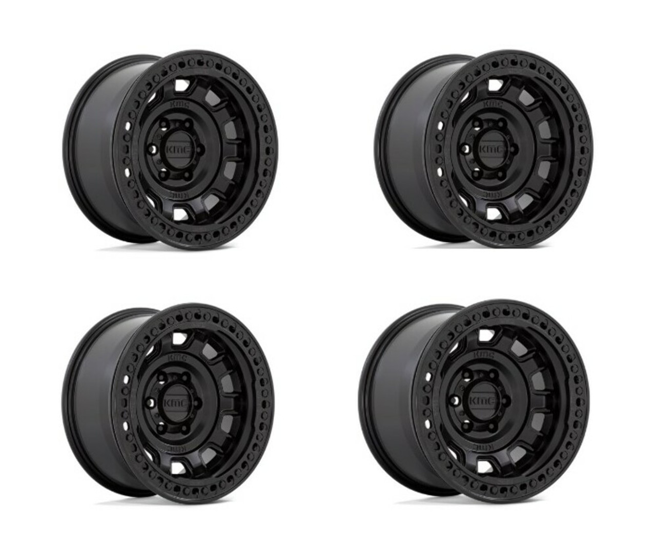 Set 4 KMC KM236 Tank Beadlock 17x9 6x5.5 Satin Black Wheels 17" -38mm Rims