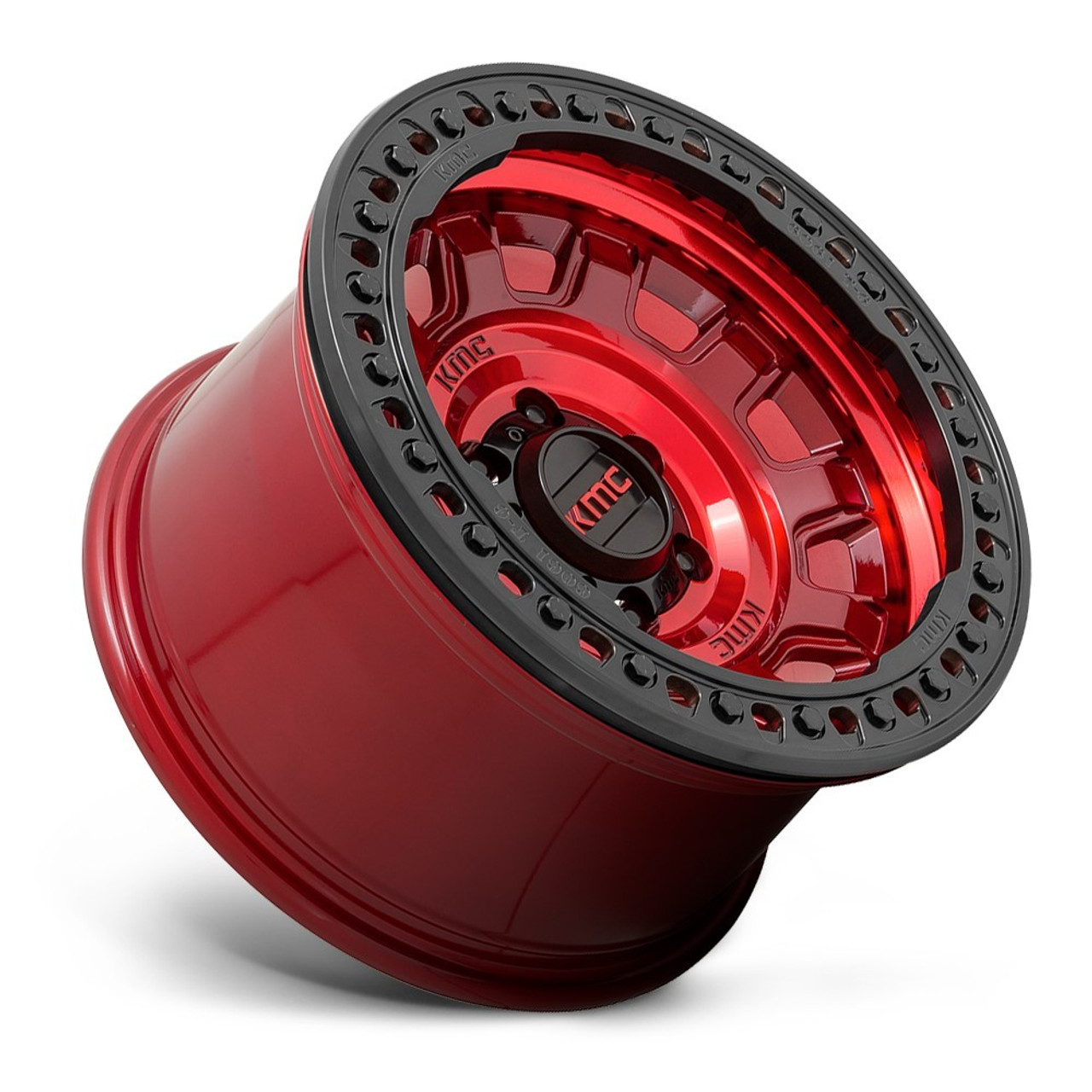 Set 4 KMC KM236 Tank Beadlock 17x9 6x5.5 Candy Red Wheels 17" -38mm Rims