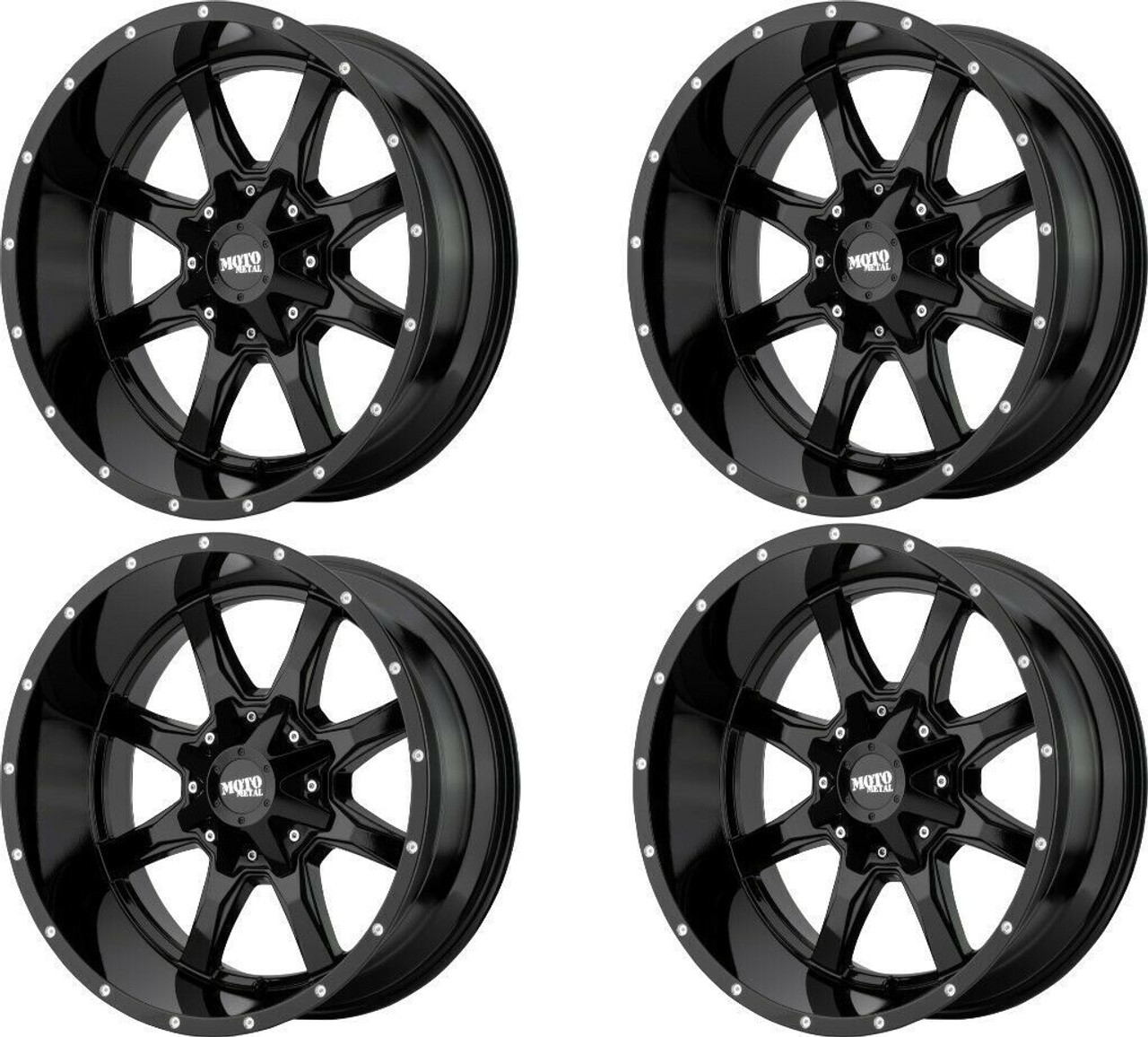 Set 4 Moto Metal MO970 20x10 8x6.5 Gloss Black With Milled Lip