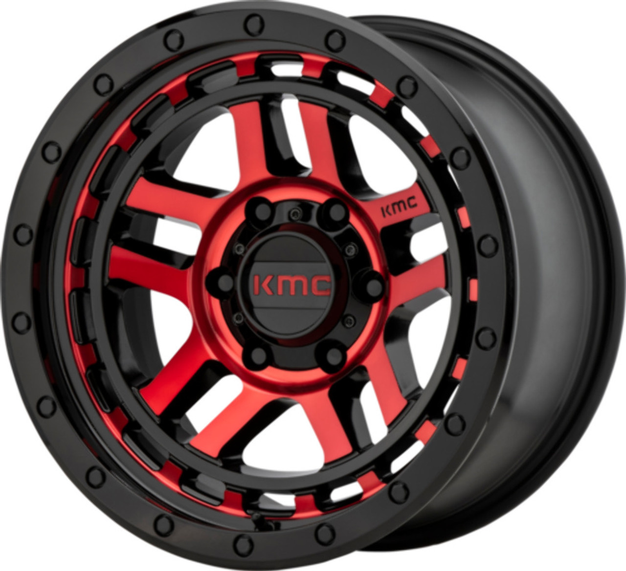 Set 4 KMC KM540 Recon 17x9 6x5.5 Gloss Black Machined Red Tint Wheels 17" -12mm