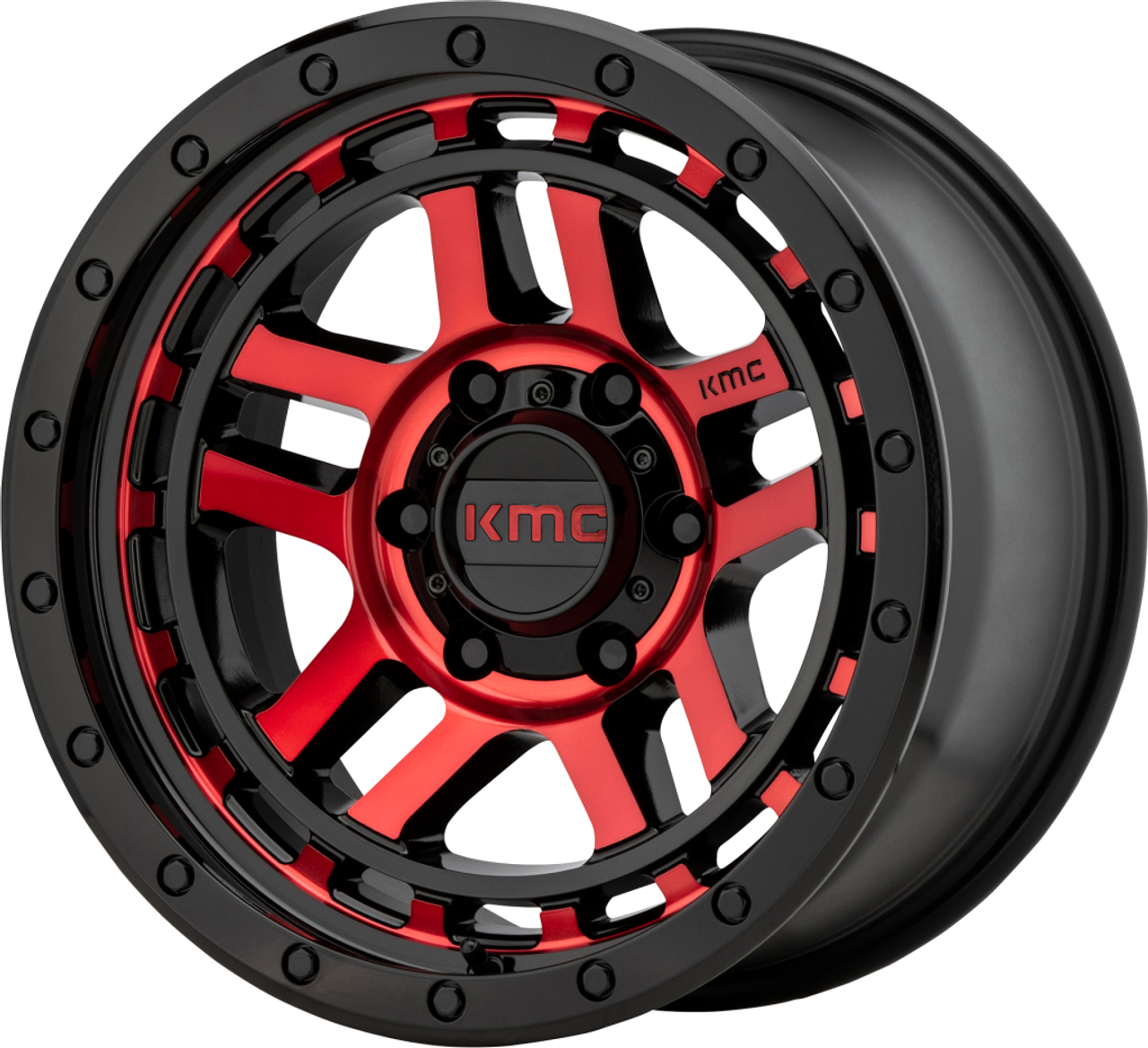 Set 4 KMC KM540 Recon 18x8.5 5x5 Gloss Black Machined Red Tint Wheels 18" 0mm