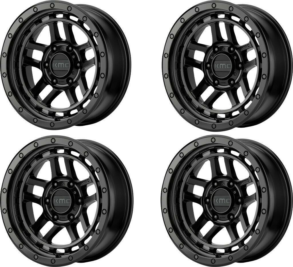 Set 4 KMC KM540 Recon 18x8.5 6x5.5 Satin Black Wheels 18" 0mm Rims