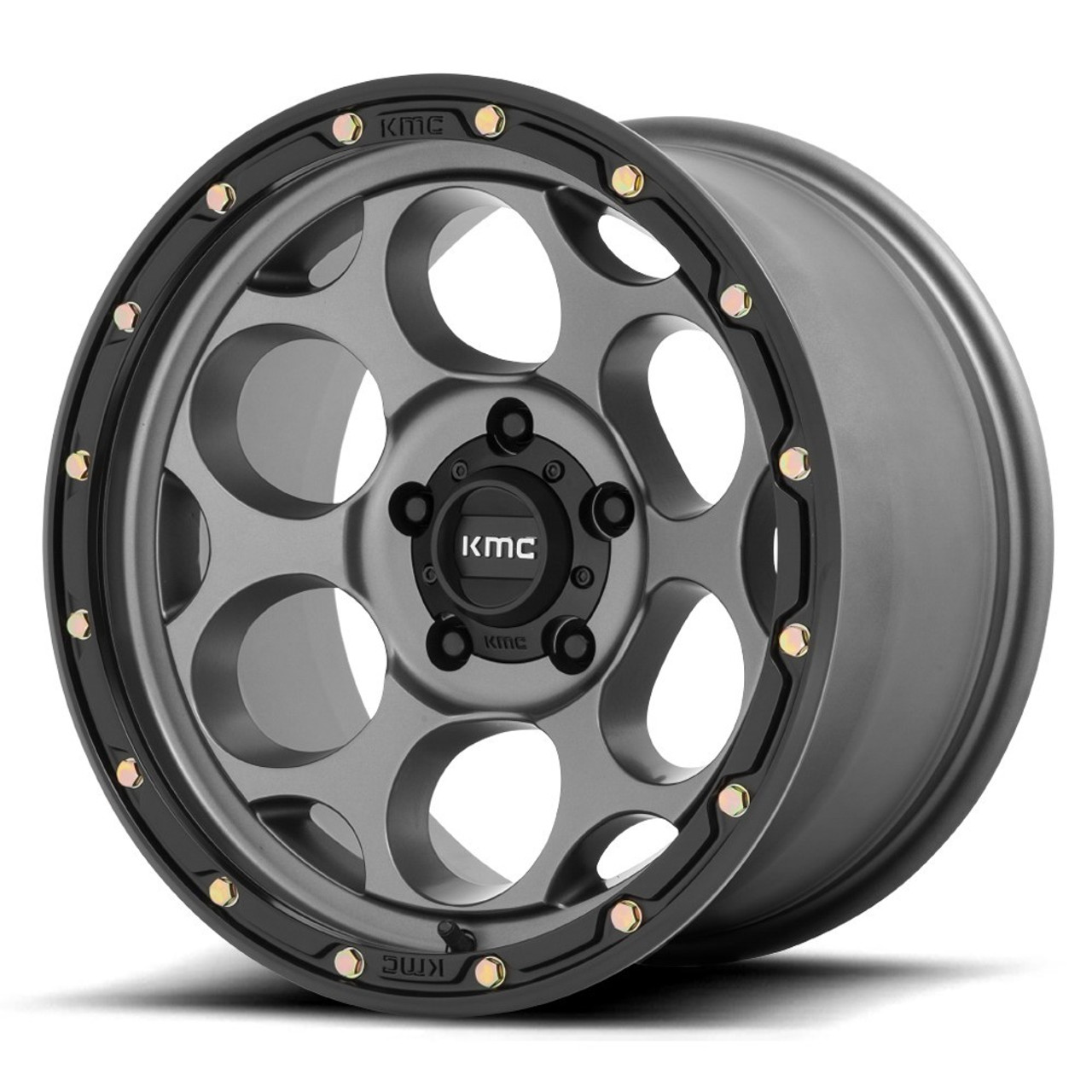 Set 4 KMC KM541 Dirty Harry 17x8.5 6x5.5 Satin Gray With Black Wheels 17" 0mm