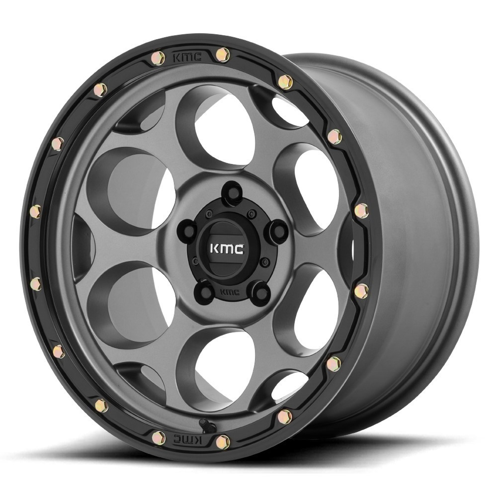 Set 4 KMC KM541 Dirty Harry 17x8.5 6x5.5 Satin Gray With Black Wheels 17" 0mm