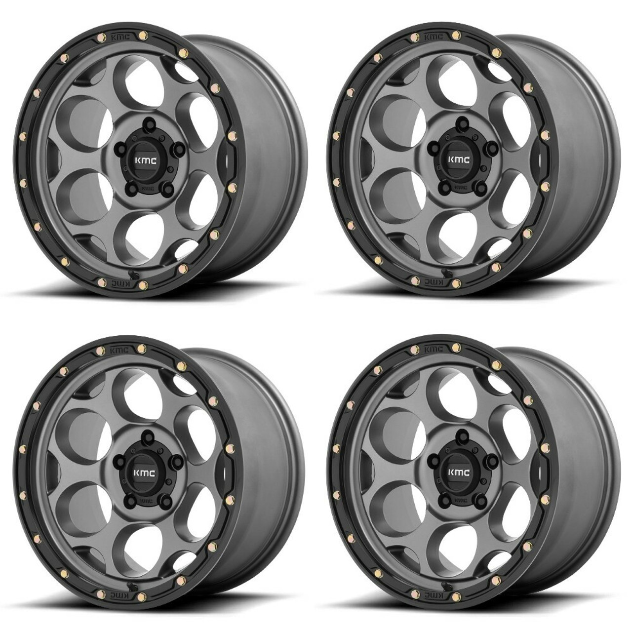 Set 4 17" KMC KM541 Dirty Harry 17x9 5x5 Satin Gray Black Lip Wheels -12mm Rims