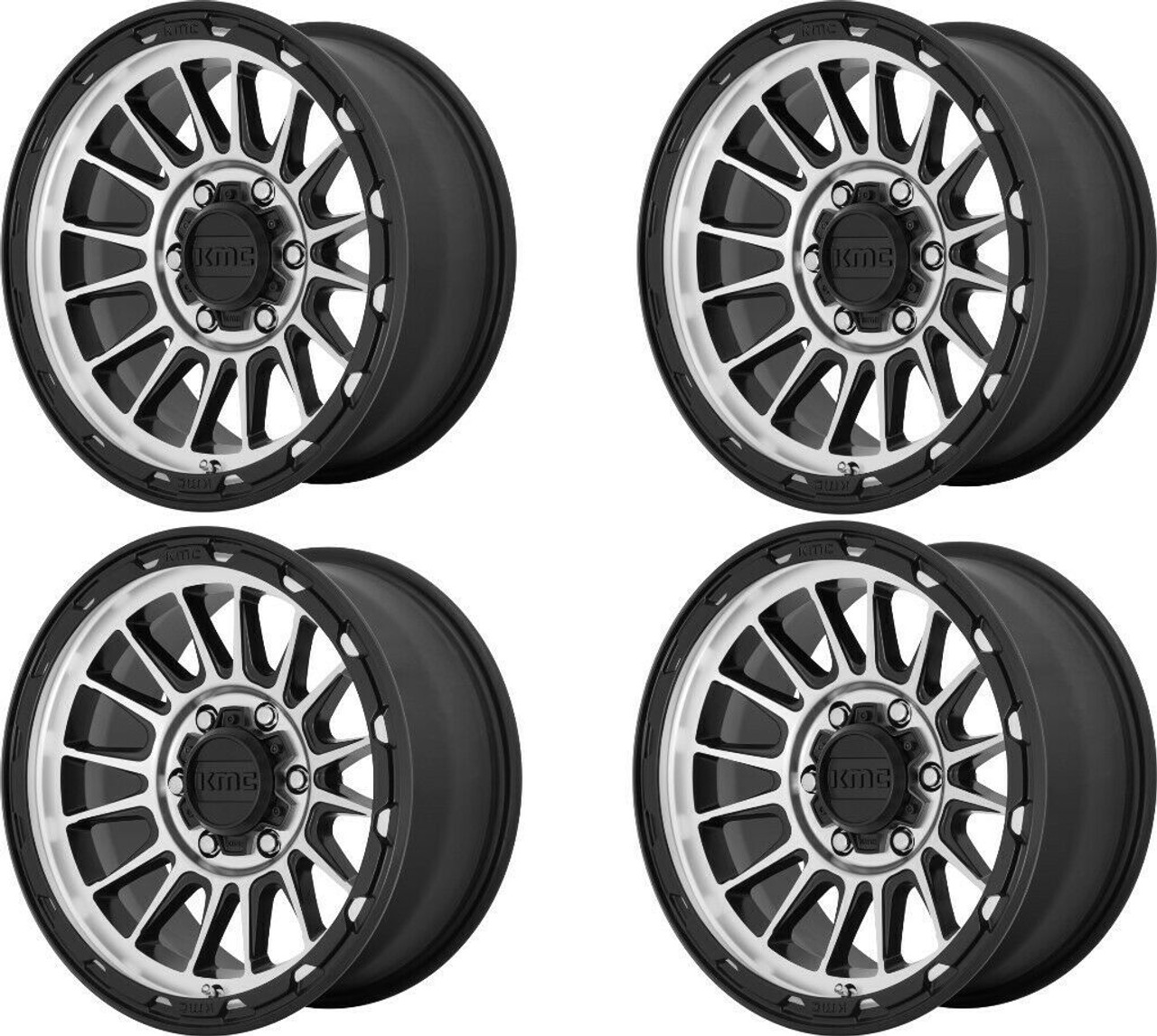 Set 4 KMC KM542 Impact 17x8.5 8x6.5 Satin Black Machined Wheels 17" 0mm Rims