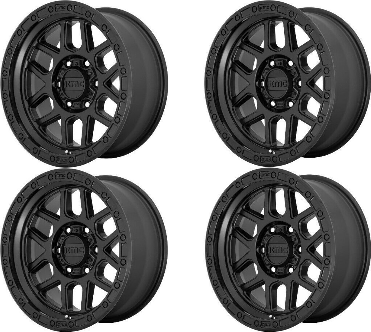 Set 4 KMC KM544 Mesa 17x9 5x5 Satin Black With Gloss Black Lip Wheels 17" -12mm