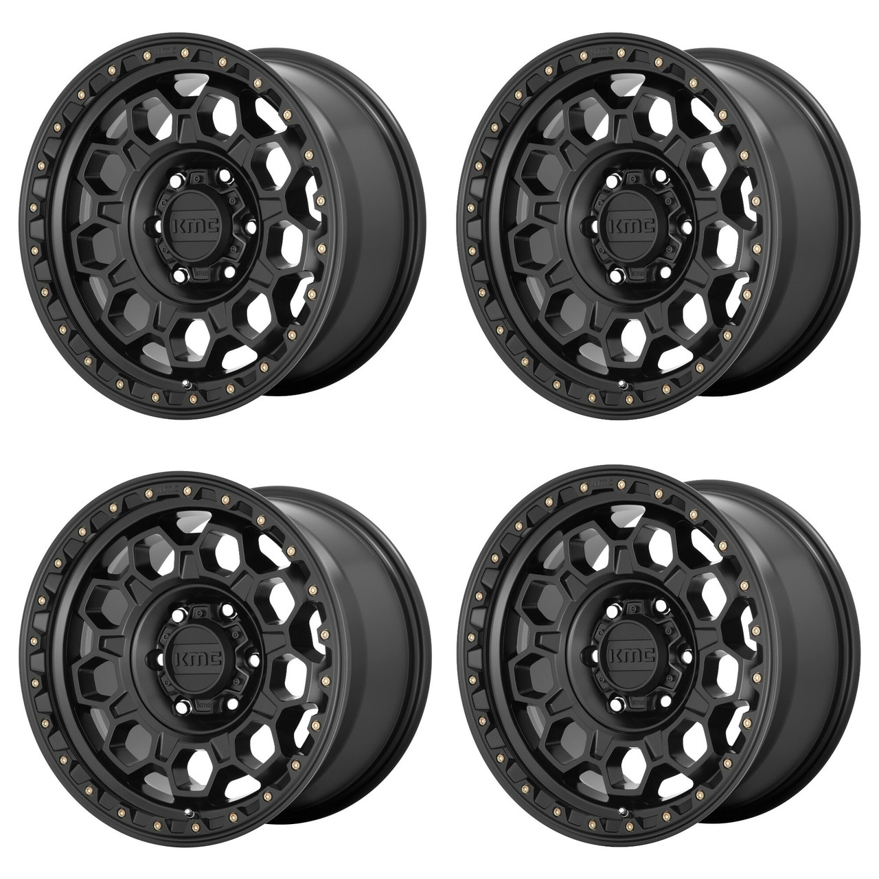 Set 4 KMC KM545 Trek 17x9 5x5 Satin Black Wheels 17" 0mm Rims