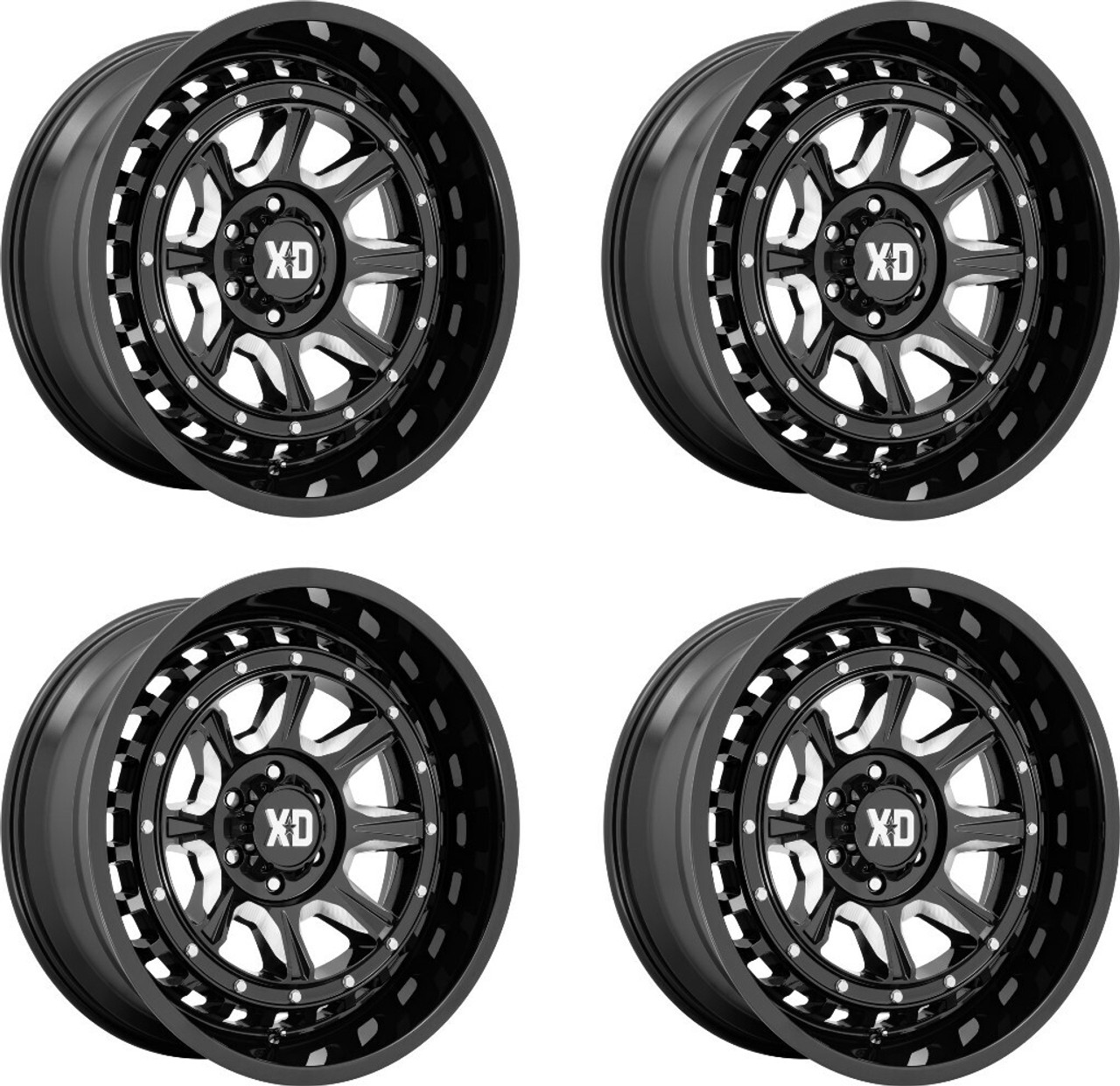 Set 4 XD XD866 Outlander 20x10 5x5 Gloss Black Milled Wheels 20" -18mm Rims