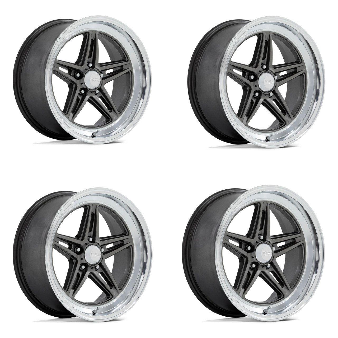 Set 4 American Racing Vintage VN514 Groove 18x10 5x4.75 Anthracite Rims 18" 0mm